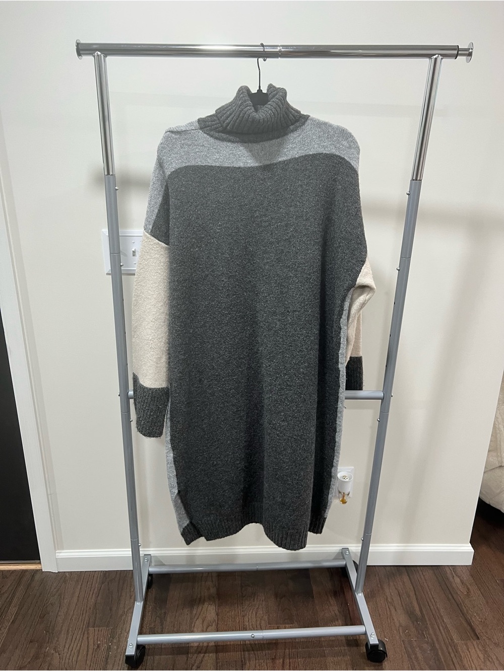 Nasty Gal Gray & Cream Colorblock Turtleneck Maxi Dress